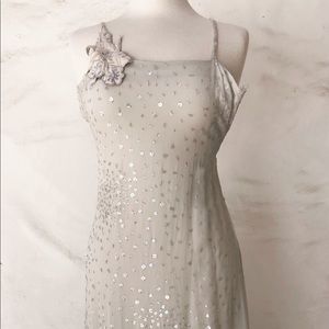 Grey Dress with Sequins and Orchid Motif